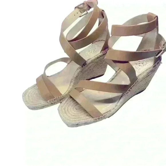 Vince Camuto Mesteria Espadrille Wedge Sandal Size 8.5 Tan Leather Strap Casual - Picture 2 of 14